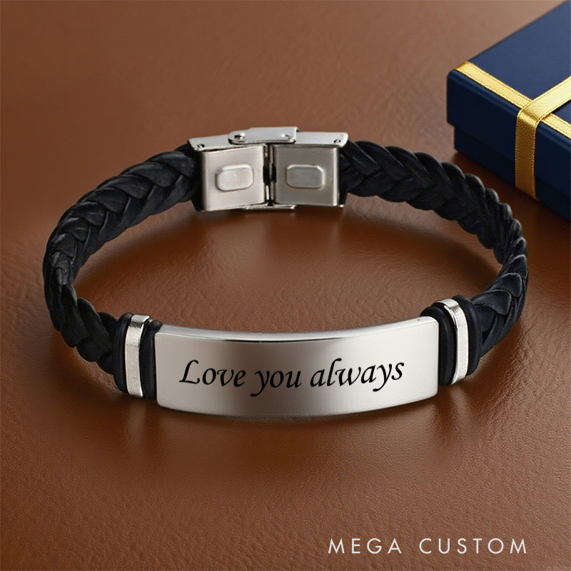 Personalized Leather Bracelet Custom Leather Bracelet Engraved Men's Bracelet Valentine's Day Gifts for Him