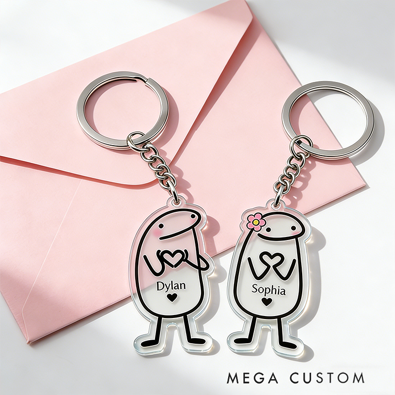 Personalized Heart Fluttering Moment Cartoon Keychain Engraved Keychain Whimsical Gift for Couples