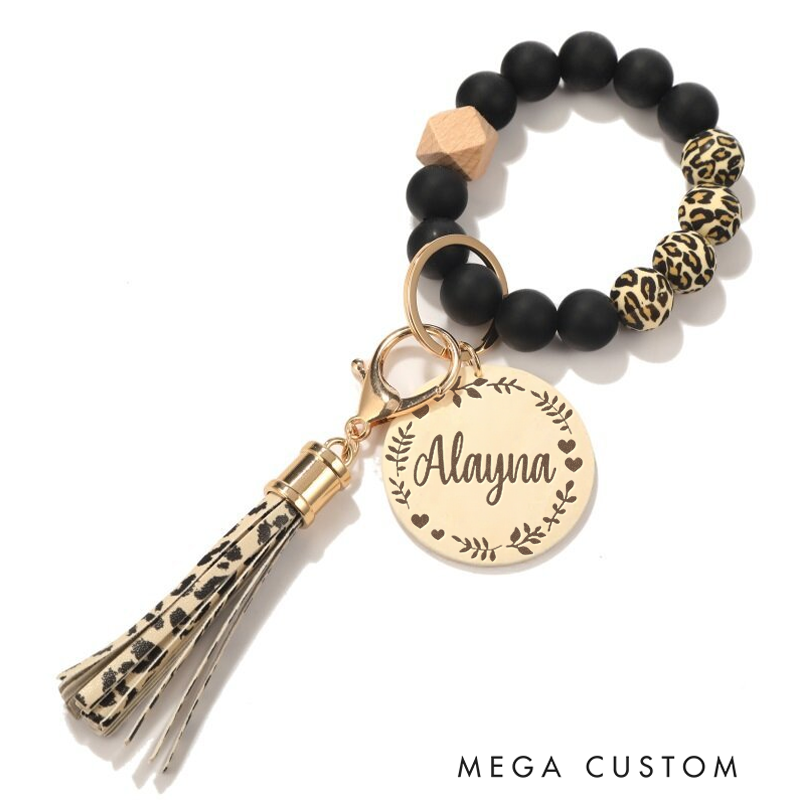 Personalized Silicone Beaded Bracelet Wristlet Custom Wristlet Keychain Bracelet keychain Bracelet Wristlet Gift For Her 