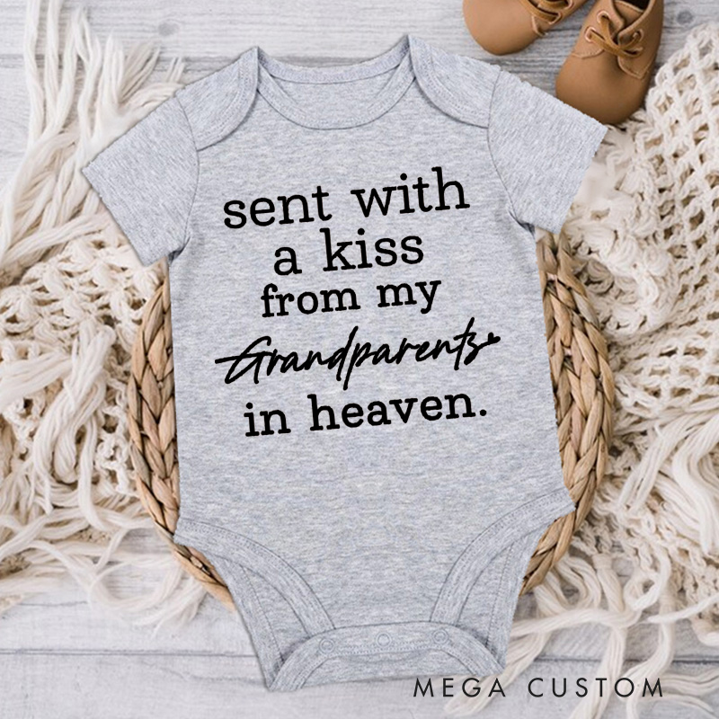 Personalized Sent with A Kiss from My Custom in Heaven Baby Bodysuit Newborn Onesie Baby Shower Gift Baby Announcement Onesie Heaven Sent New Mom Gift