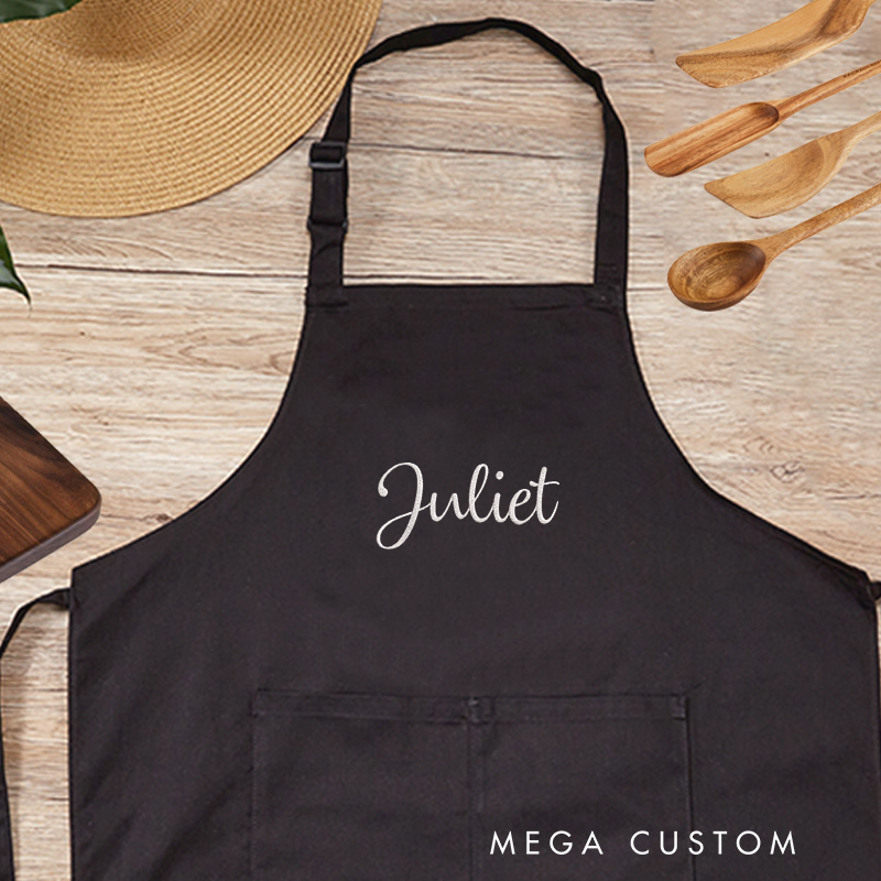 Personalized Apron with Name Custom Holiday Apron with Pockets Embroidered Name Aprons Family Apron Kitchen Cooking Apron Gifts