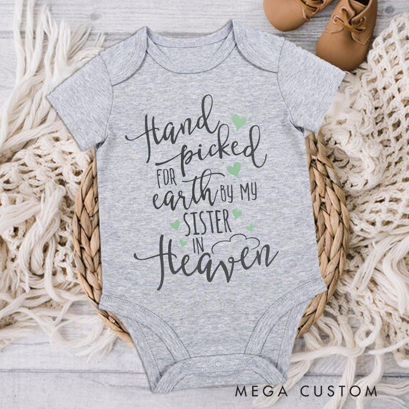 Personalized Handpicked for Earth by My Custom in Heaven Onesie Bodysuit Baby Announcement Onesie Baby Shower Gift Heaven Sent Onesie New Baby Gift