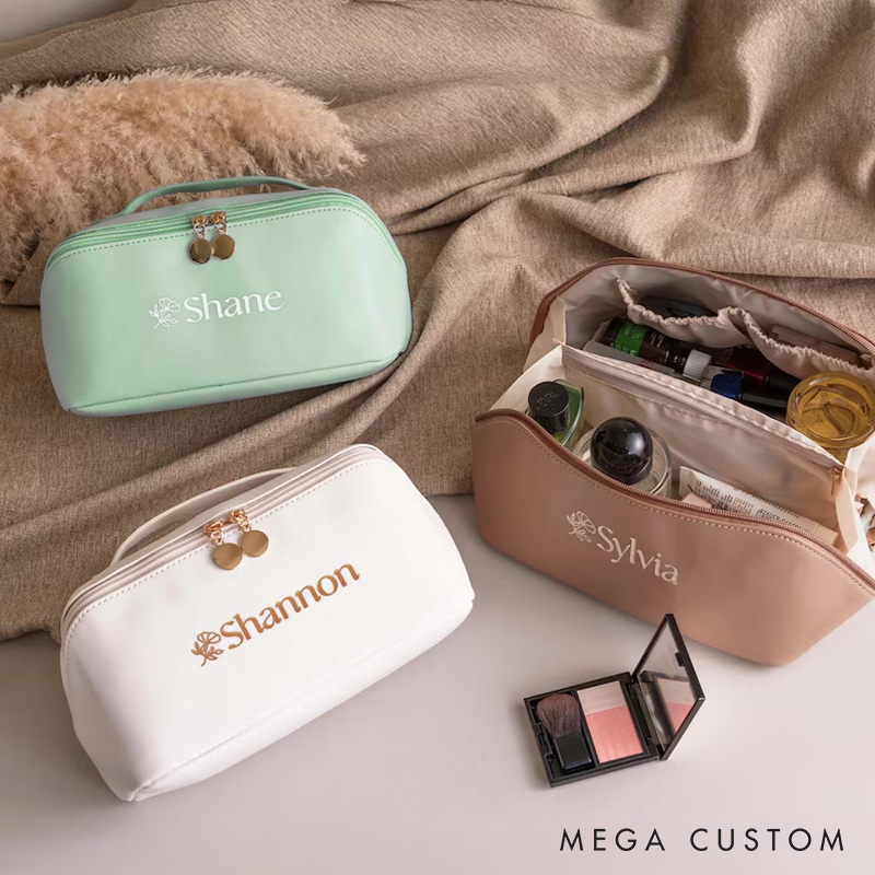Personalized Embroidered Makeup Bag with Name, Wedding Bridesmaids Gift, Personalized Cosmetics Travel Storage Organizer,Custom Travel Makeup Bag for Her