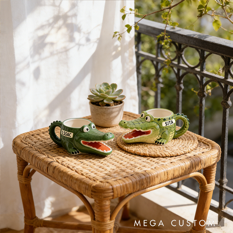 Personalized Crocodile Couple Mug Engraved Ceramic Cup Gift for Couples Valentine Anniversary Gift