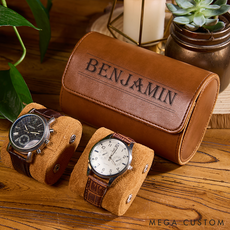 Personalized Leather Watch Roll Custom Leather Watch Case Engraved Watch Box Valentine's Day Gift for Him