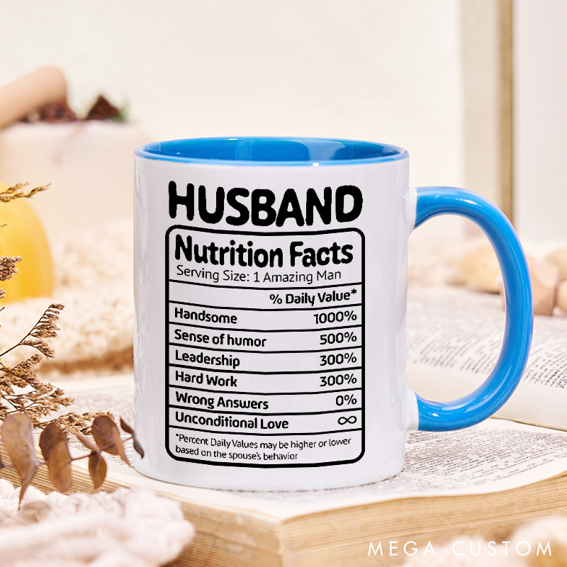 Personalized Husband Nutrition Facts Mug Funny Custom Coffee Cup for Husband Gift for Anniversary Birthday or Valentines Day