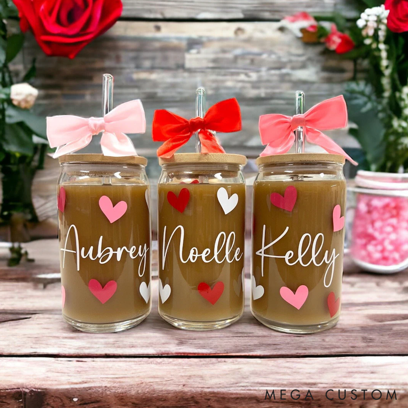 Personalized Name Glass Tumbler Custom Valentine's Day Gifts Valentine's Day Decorations 