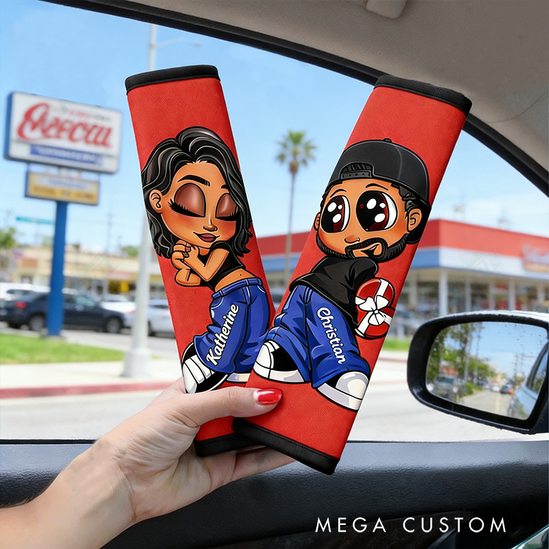 Personalized Cool Couple Car Seatbelt Pads Non-Slip Soft Shoulder Protectors Gift for Couples