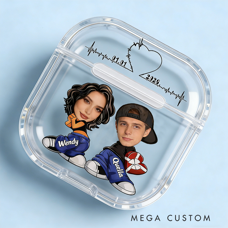 Personalized Cool Couple Earbuds Case Shockproof Engraved Design Gift for Couples
