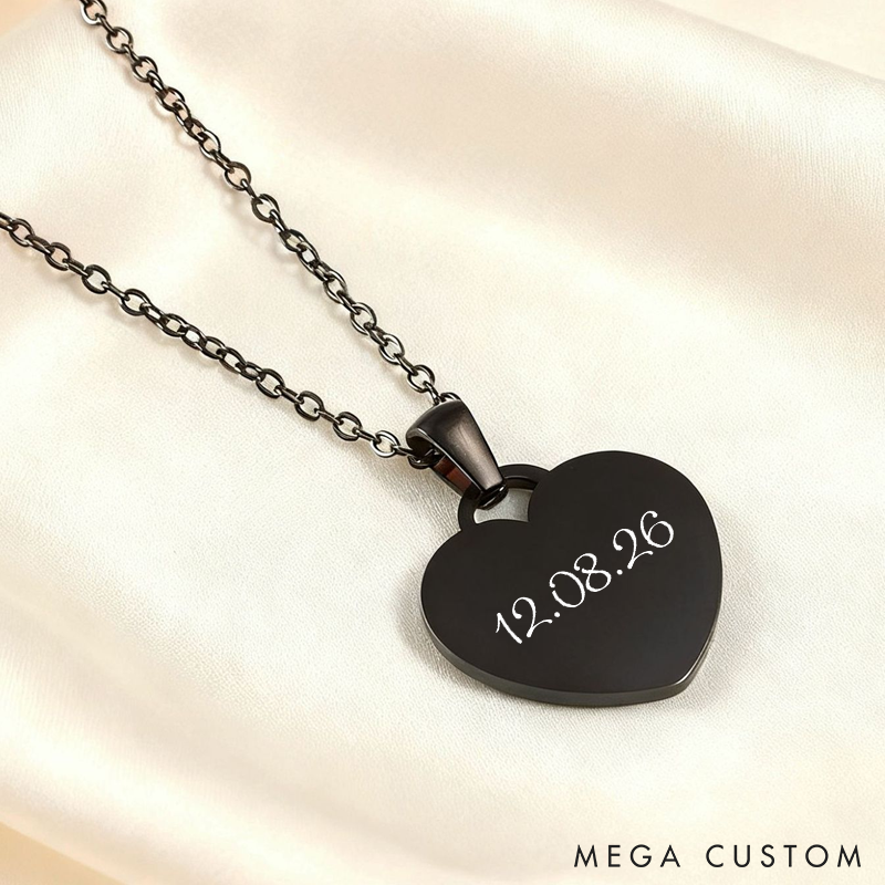  Personalised Gift for Couple Engraved Heart Necklace Name Date Necklace Gift for Her Him Birthday Anniversary Valentine's Day