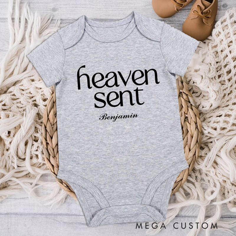 Personalized Heaven Sent Organic Cotton Baby Bodysuit Baby Announcement Onesie Baby Shower Gift Heaven Sent Onesie New Baby Gift
