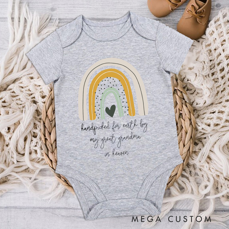 Personalized Handpicked for Earth Baby Bodysuit Heaven Sent Onesie Baby Shower Gift Pregnancy Announcement Rainbow Baby Announcement New Baby Gift
