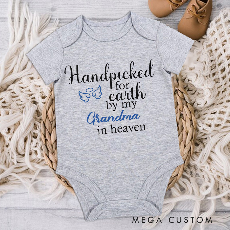 Personalized Handpicked for Earth by My Custom in Heaven Onesie Baby Bodysuit Heaven Sent Onesie Baby Announcement Baby Shower Gift Guardian Angel