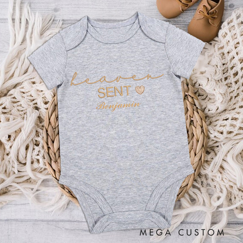 Personalized Handpicked for Earth Onesie Heaven Sent Onesie with Name Embroidered in Heaven Onesie Bodysuit Baby Shower Gift Baby Announcement Onesie