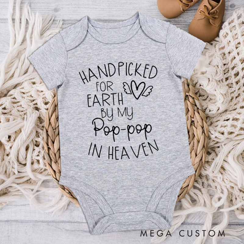 Personalized Handpicked for Earth by My Pop Pop in Heaven Onesie Custom Bodysuit Heaven Sent Onesie Baby Announcement Baby Shower Gift Guardian Angel
