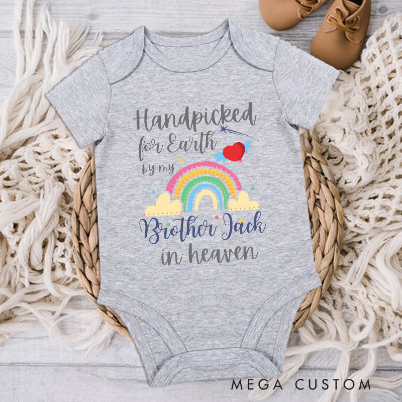 Personalized Handpicked for Earth by My Brother in Heaven Bodysuit Memorial Onesie Baby Announcement Bodysuit Heaven Sent Onesie Baby Shower Gift