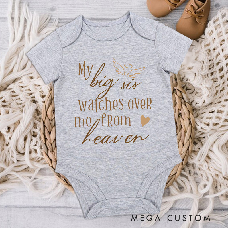 Personalized My Big Sister Watches over Me from Heaven Baby Bodysuit Guardian Angel Onesie In Memory Of Baby Shower Gift Pregnancy Announcement