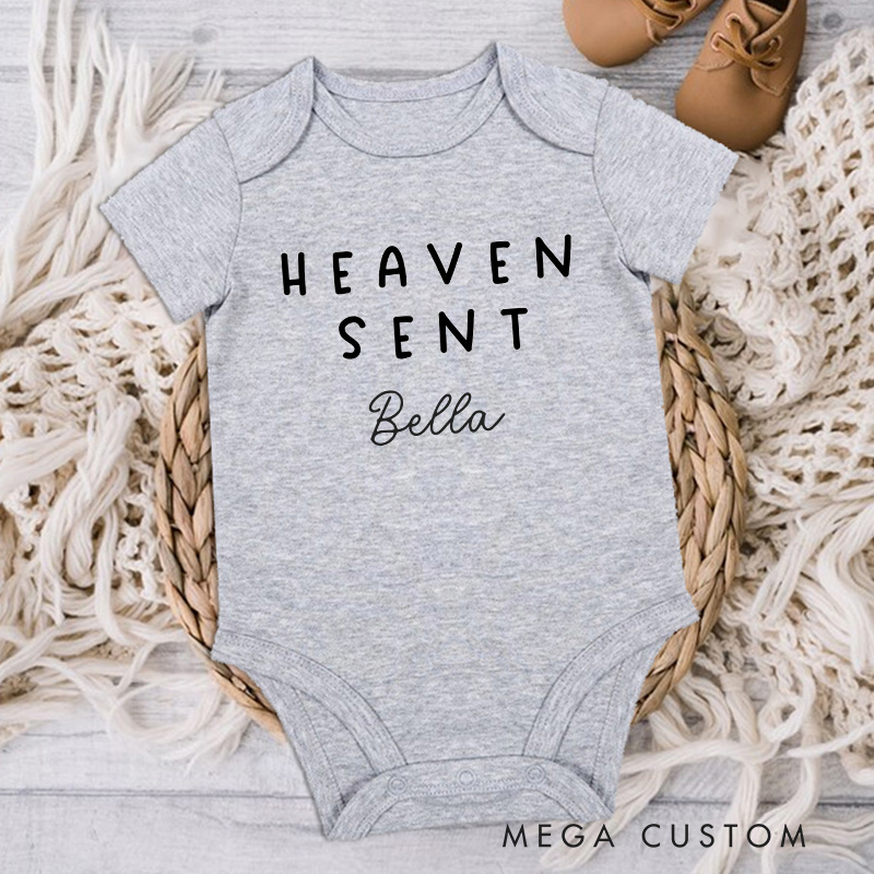 Personalized Heaven Sent Onesie with Name Memorial Bodysuit Baby Announcement Onesie Bodysuit Baby Shower Gift Sentimental Baby Clothes