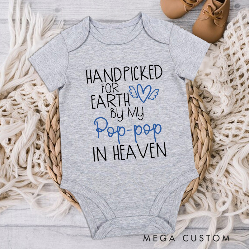 Personalized Onesie Handpicked for Earth by My Custom in Heaven Monogram Bodysuit Heaven Sent Onesie Baby Announcement Baby Shower Gift Guardian Angel