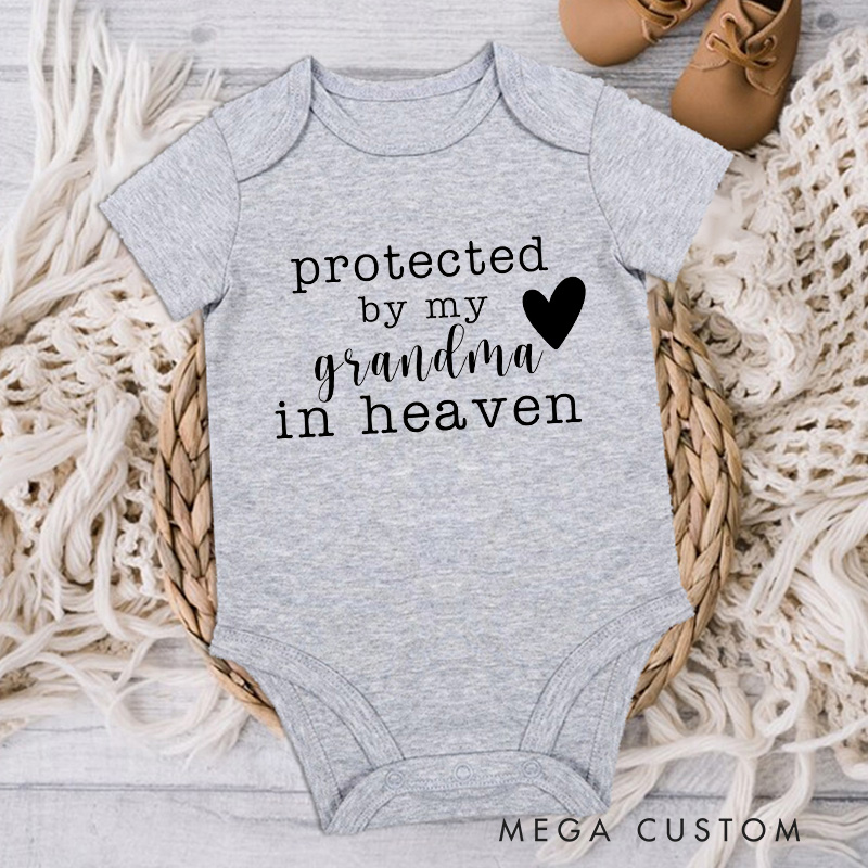 Personalized Onesie Protected by My Grandma Grandpa Sister Brother Uncle Aunt in Heaven Bodysuit Heaven Sent Onesie Baby Announcement Baby Shower Gift