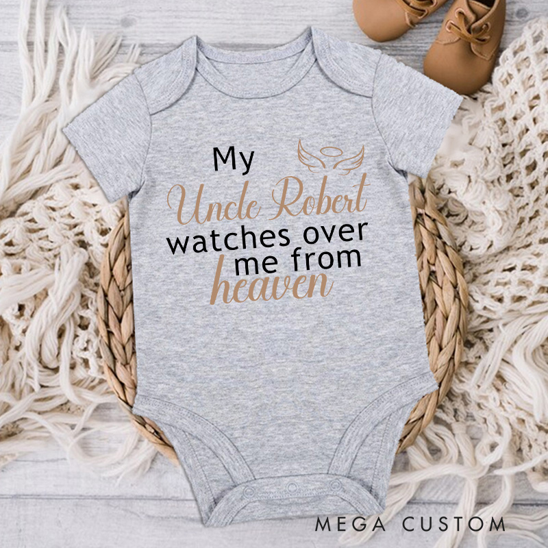 Personalized Onesie My Loved One Watches over Me from Heaven Bodysuit Uncle Aunt Grandma Grandpa Heaven Sent Onesie Baby Announcement Baby Shower Gift