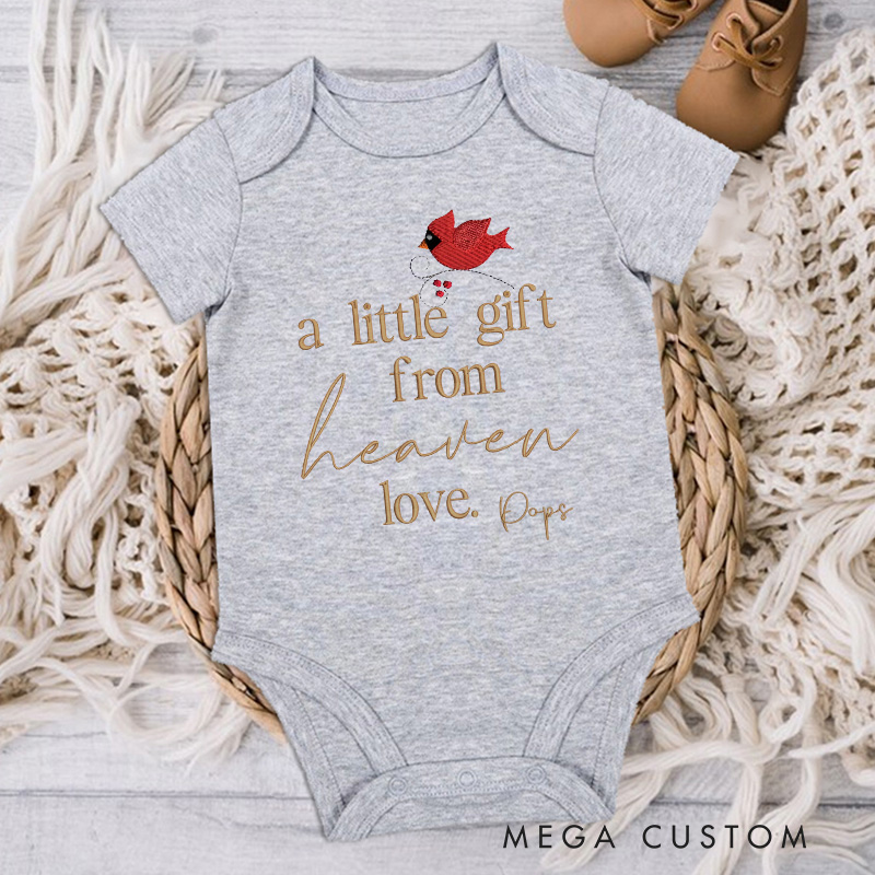 Personalized A Little Gift from Heaven Bodysuit Embroidered Heaven Sent Onesie Pregnancy Announcement after Loss Cardinal Baby Shower Gift