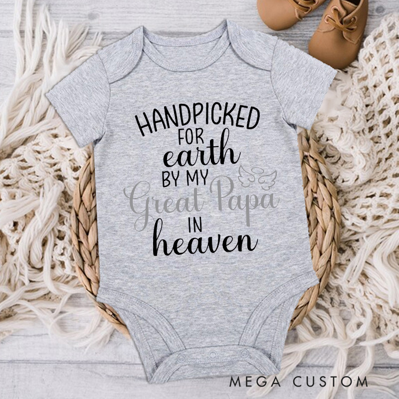 Personalized Handpicked for Earth Onesie Heaven Sent Bodysuit in Heaven Onesie Baby Announcement Onesie New Baby Gift Baby Shower Gift Guardian Angel