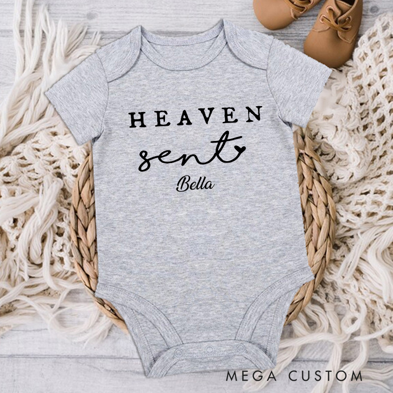 Personalized Heaven Sent Baby Onesie with Name Gender Neutral Baby Gift Pregnancy Annoucement New Baby Gift Baby Shower Gif in Memory of Loved One