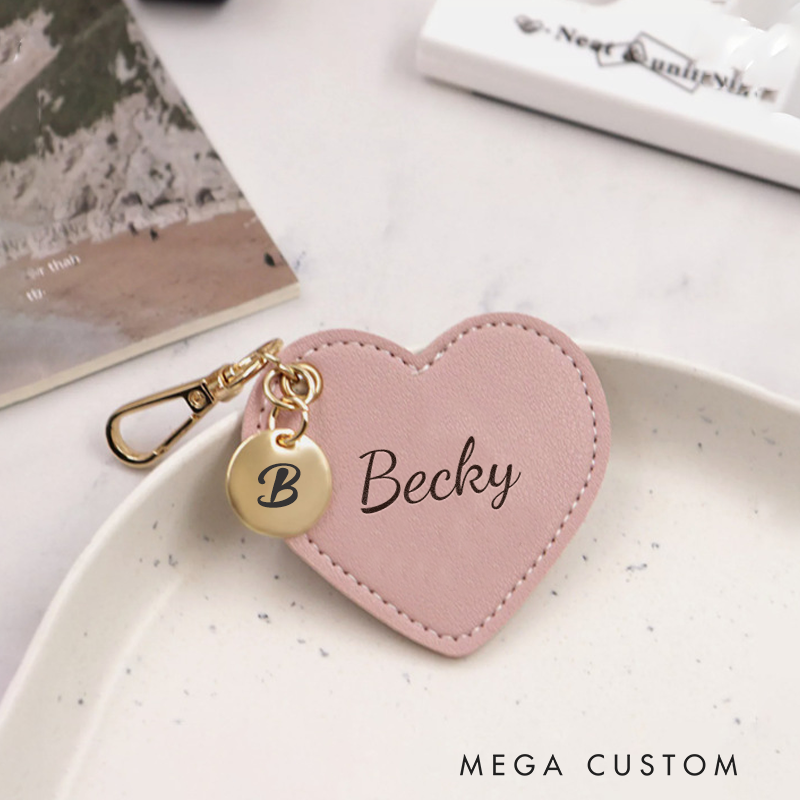 Personalized Heart Leather Keychain for Her Engraved Keychain with Name Nurse Keychain Gifts