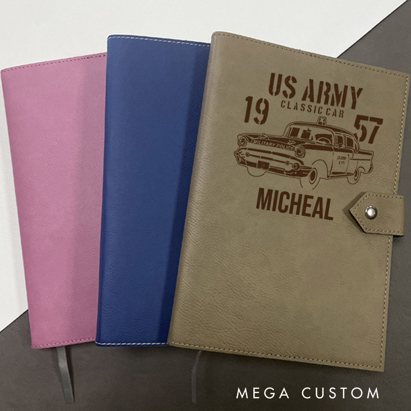 Personalized Leather Notebook for Police Officers US Army Classic Car Leather Journal Policeman Appreciation Gift