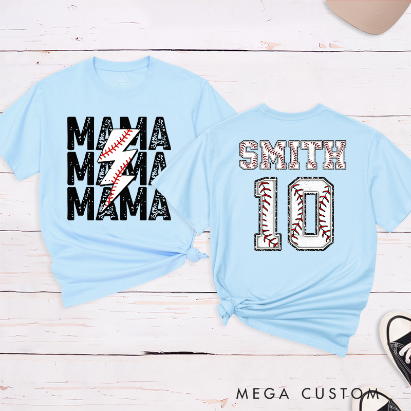 Personalized Baseball Mama T-Shirt with Custom Name and Number