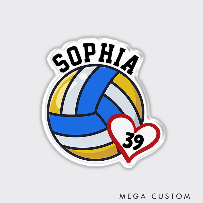 Personalized Volleyball Heart Magnets with Custom Player Name and Number for Athlete