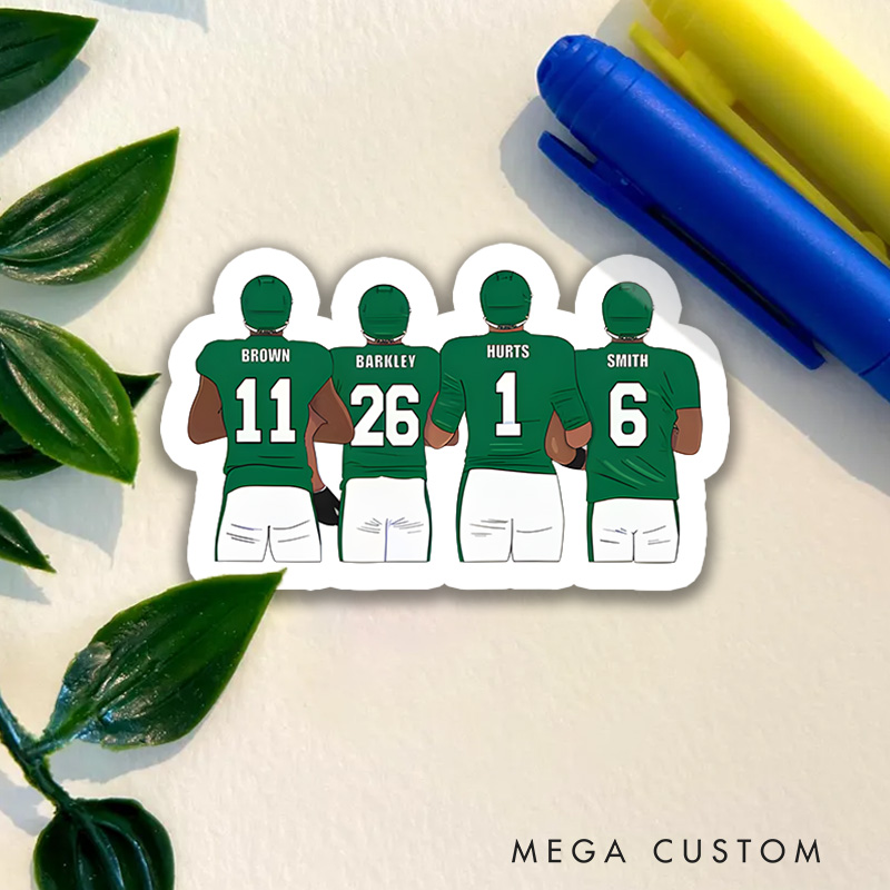 Personalized American Football 4 Player Sticker with Custom Name and Number for Fan Gifts