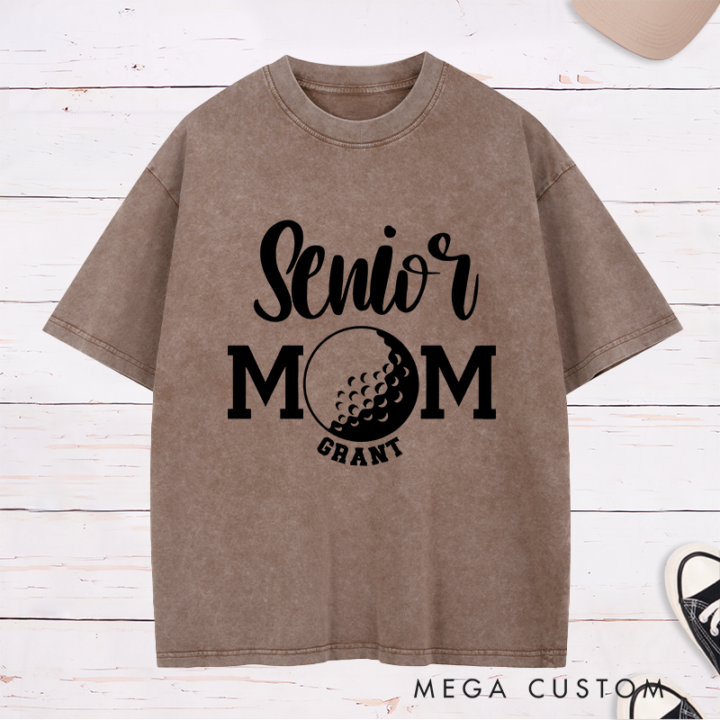 Personalized Golf Mom Washed T-Shirt Custom Name Gift for Mothers Women Golfers