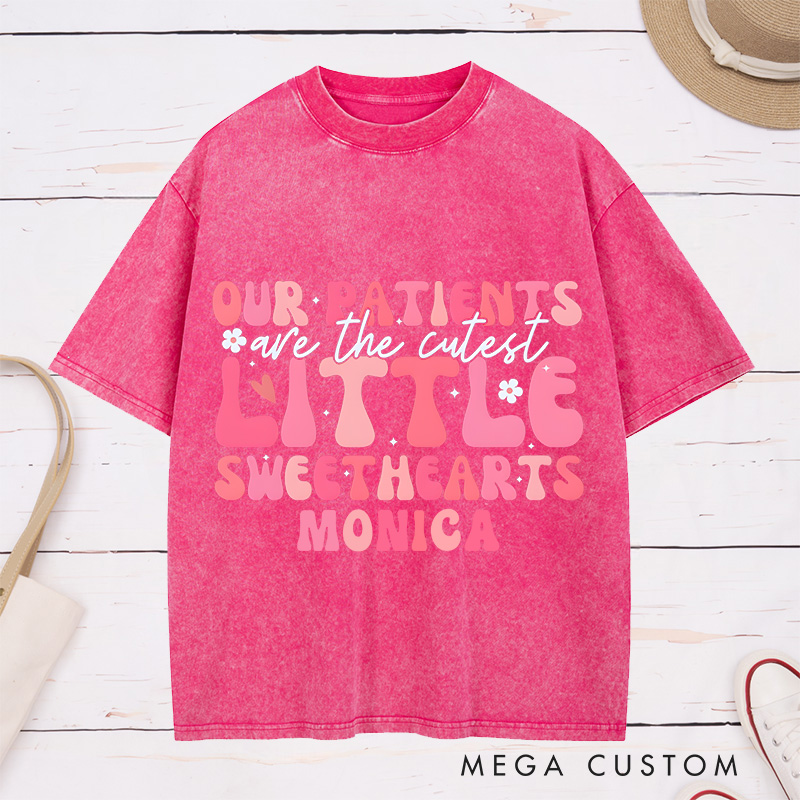 Personalized Nurse Washed T-Shirt Customized Little Sweethearts Design Washed T-Shirt 