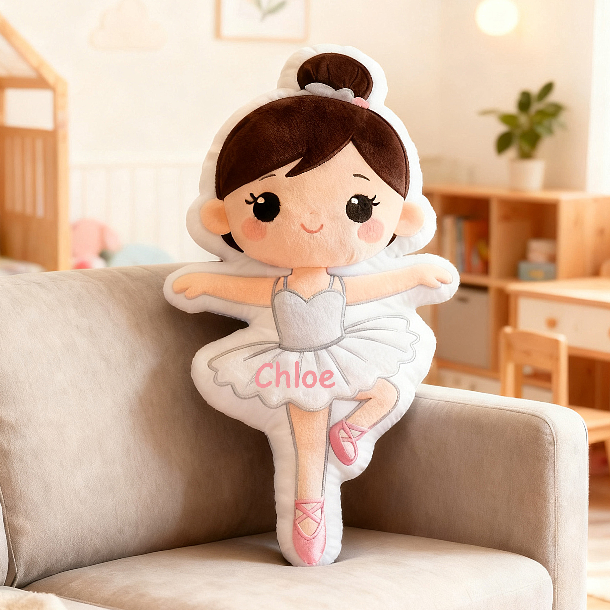 Personalized Ballet Dancers Pillow with Your Own Name Hair Color Skin Tone Soft Stuffed Toy for Kids Unique Decorative Cushion for Girls' Room and Dance Studio