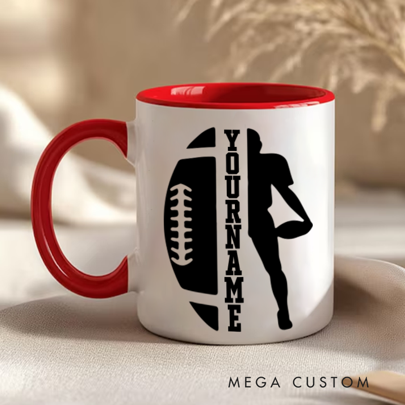 Personalized American Football and Rugby Player Design Mug with Custom Name