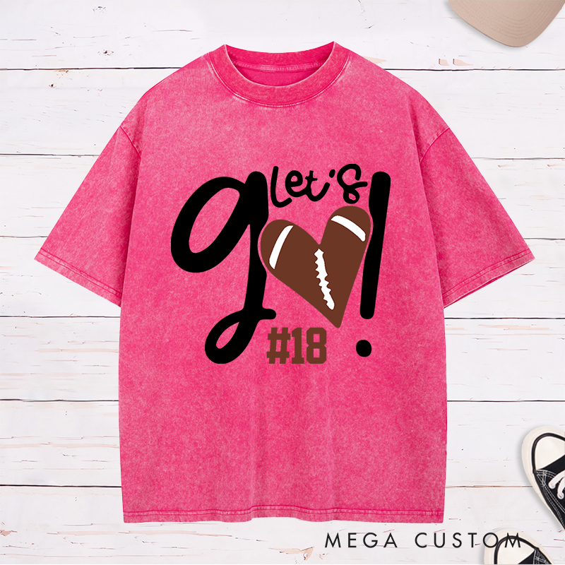 Personalized American Football and Rugby Washed T-Shirts Featuring Custom Number for Let’s Go
