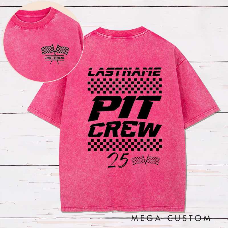Personalized Racing Pit Crew Washed T‑Shirt Custom Name and Number Two‑Sided Race Team Shirt Family Support Crew Outfit