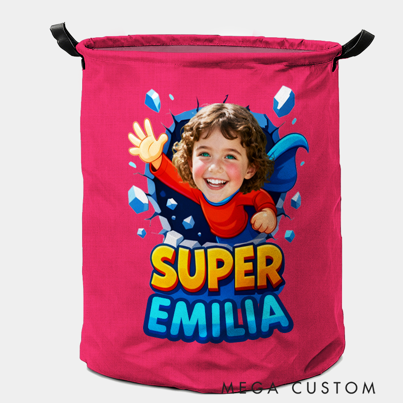 Personalized Fun Kids Laundry Basket with Handles Custom Photo and Name Embroidery Ideal Kids Gift