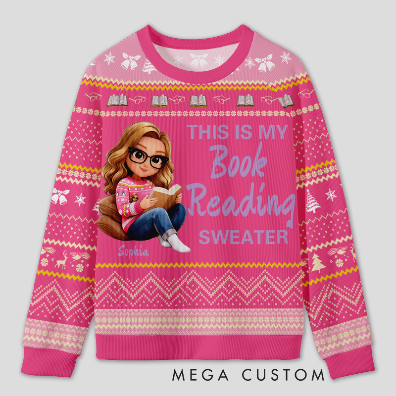 Personalized Bookworm Exclusive Reading Time Ugly Sweater Holiday Gift for Book Lovers