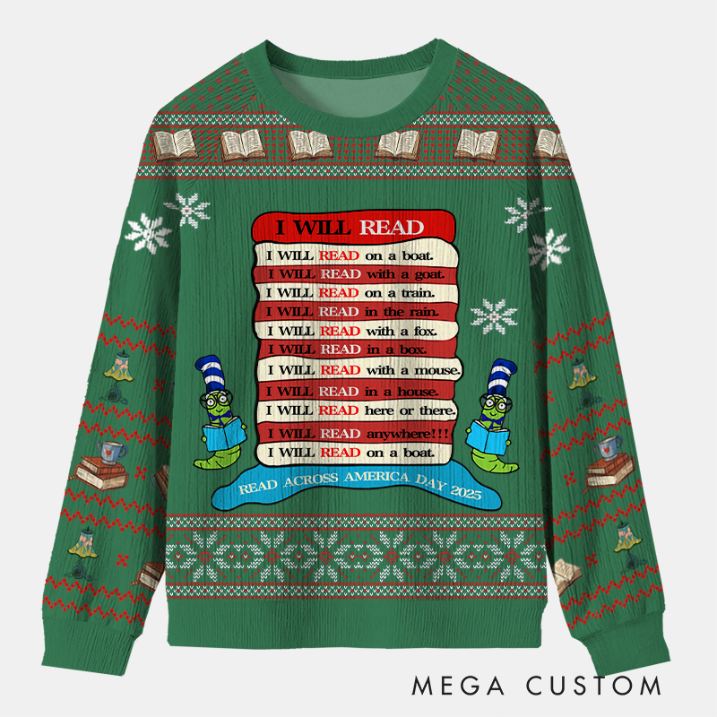 Personalized Reading Joy Anywhere Ugly Sweater Holiday Gift for Book Lover