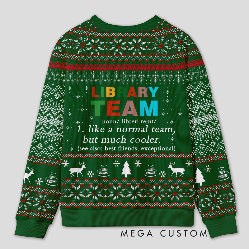 Personalized Library Team Themed Ugly Sweater Festive Gift for Book Loves