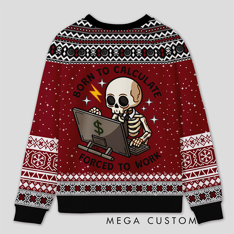 Personalized Working Skeleton Accountant Humor Ugly Sweater Office Holiday Party Gift for Accountants