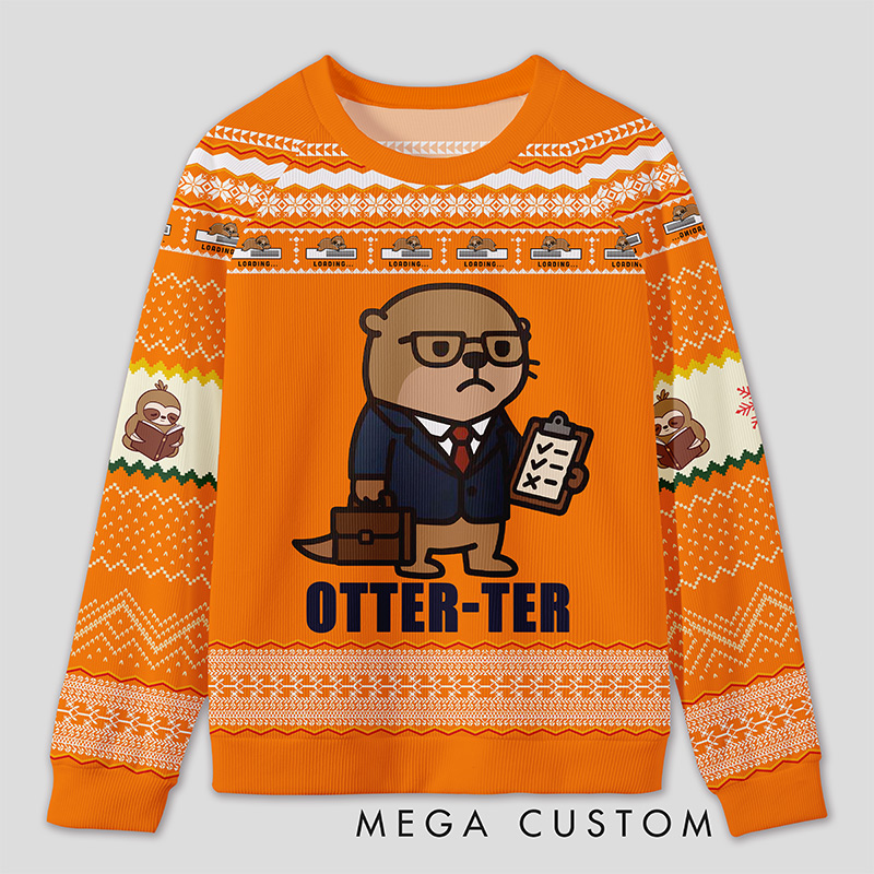 Personalized Otter Auditor Humor Ugly Sweater Office Holiday Party Gift for Accounting Pros