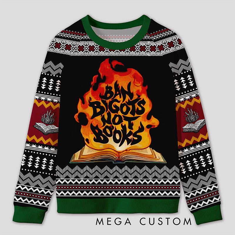 Personalized Anti Book Ban Humor Ugly Sweater Office Holiday Party Gift for Book Defenders