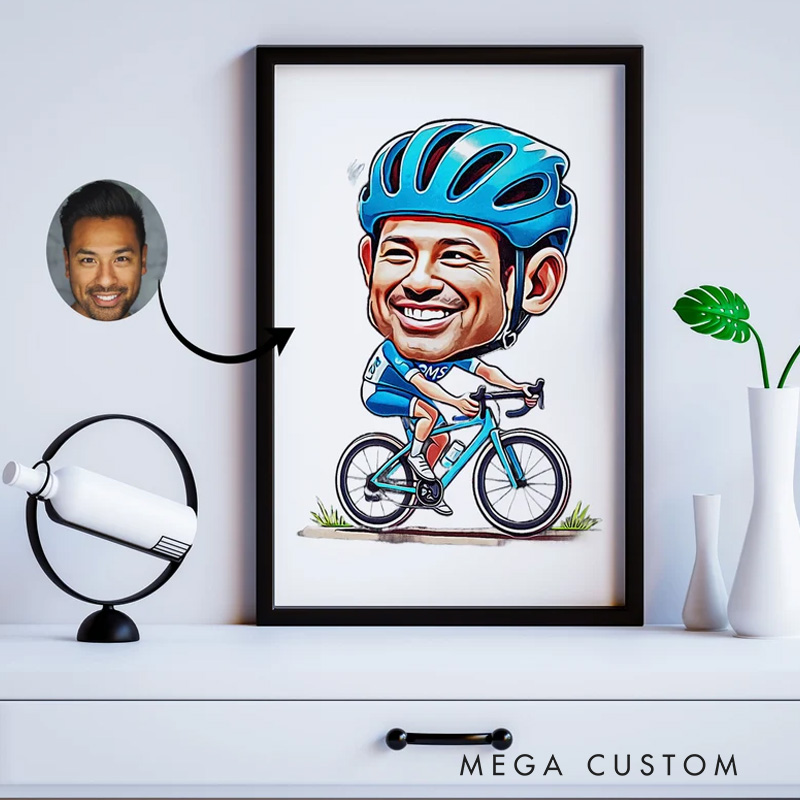 Personalized Cyclist Portrait Caricature Gift for Him Custom Bicycle Cartoon Unique Cycling Gift Funny Hand Drawn Portrait Ideal for Cyclists