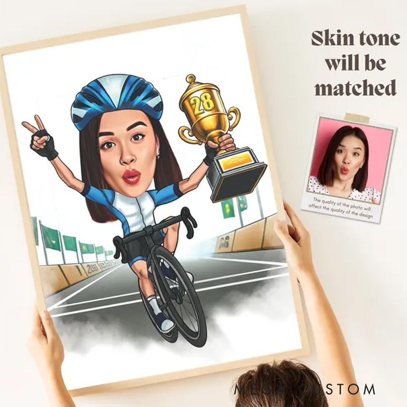 Personalized Cyclist Portrait Caricature Gift for Him Custom Bicycle Cartoon Cycling Gift for Cyclists