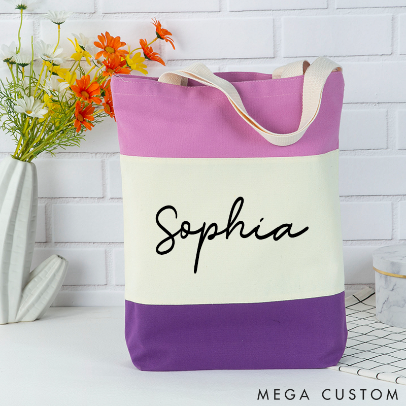 Personalized Tote Bag Custom Name Color Block Shoulder Bag Monogram Tote Bag Tote Bag for Women Name Tote Bag Tote Bag Birthday Party Gift Bag