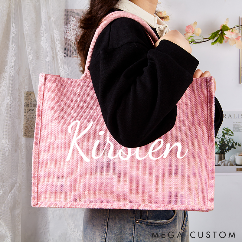 Personalized Burlap Bags Custom Name Jute Bag Monogram Beach Tote Bag Bachelorette Party Wedding Favors Gift for Her